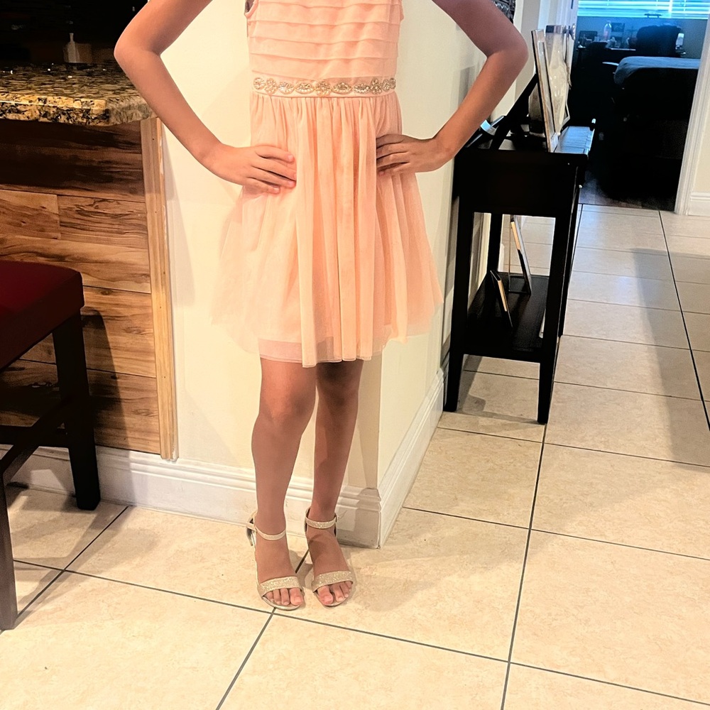 Sequin Hearts Orange Pink Pleated Sundress for Weddings